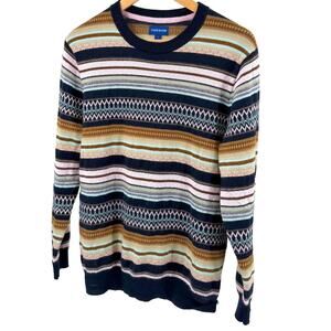 Club Room Navy Blue Fair Isle Striped Crew Neck Sweater